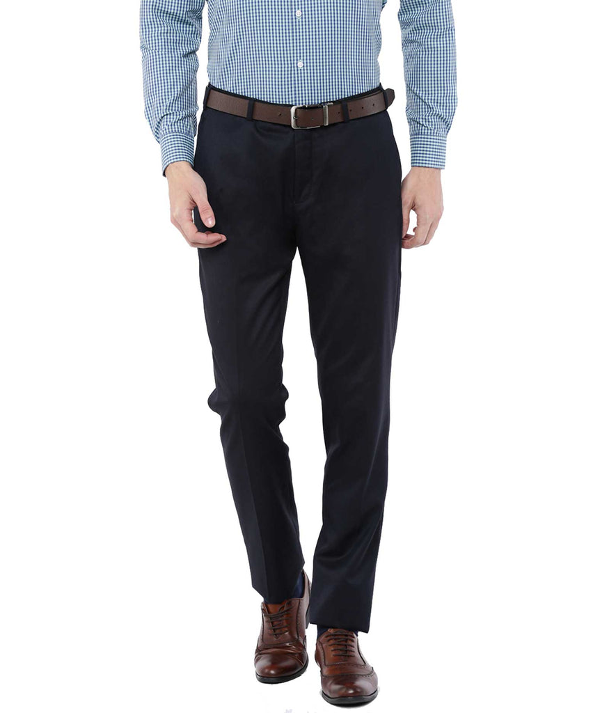 Buy Men Blue Check Slim Fit Formal Trousers Online - 355288 | Peter England
